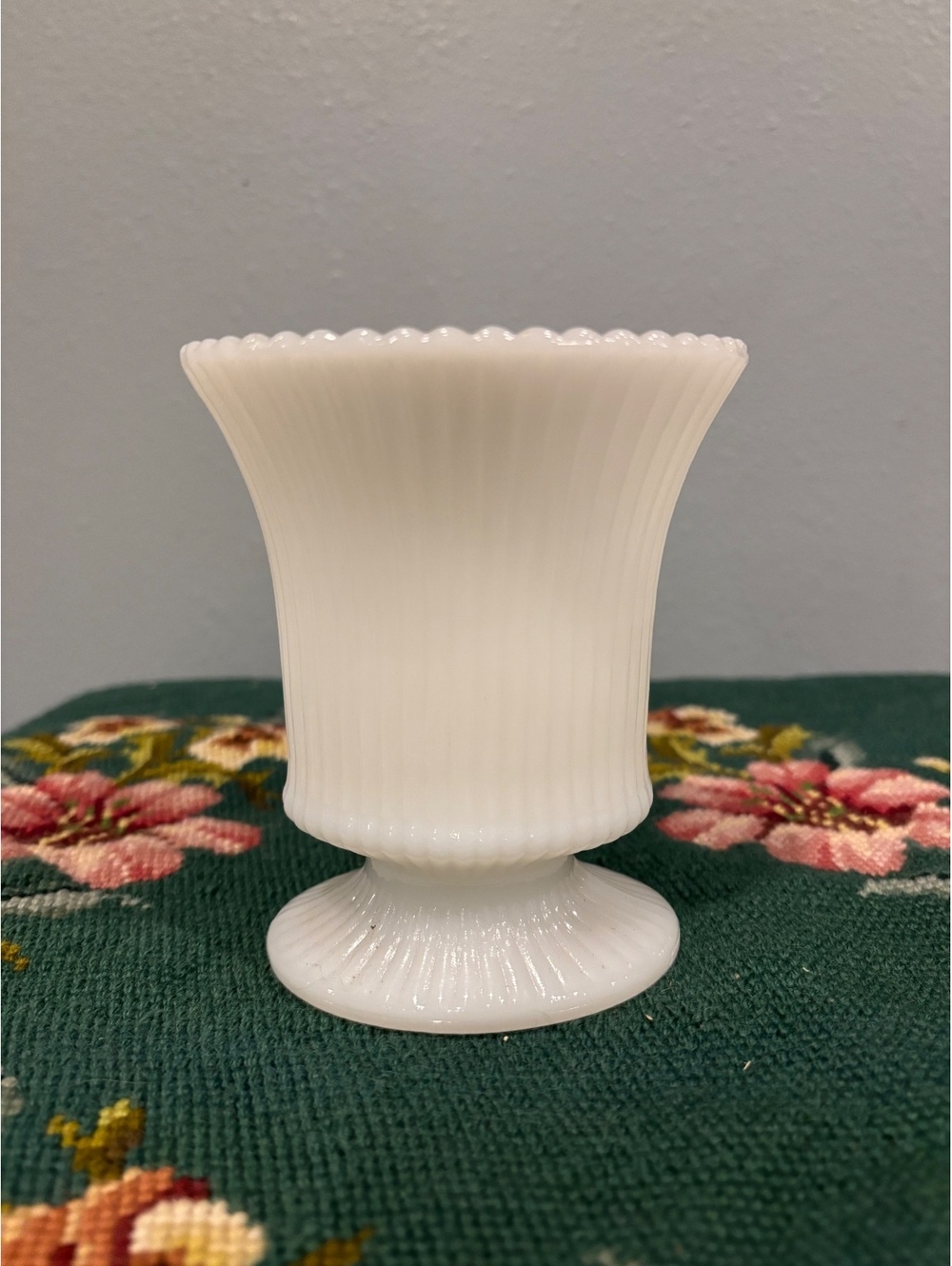 Vintage E.O. Brody Milk Glass Ribbed Vase Small Footed White Glass Vase